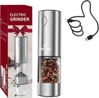 [Upgraded Larger Capacity] Electric Salt and Pepper Grinder Set with USB Charging Base, 95ml Large Capacity, Adjustable Coarseness,Stainless Steel Automatic Pepper Mill with One-Hand Operation, 1 Pack