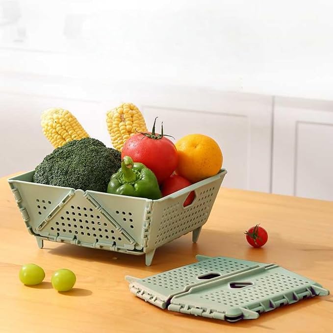 Collapsible Kitchen Colander and Strainer - Foldable Plastic Drain Basket for Fruit, Vegetables, Pasta - Space-Saving for Kitchen, RV, and Camping - BPA-Free & Dishwasher Safe (Green-1pcs)