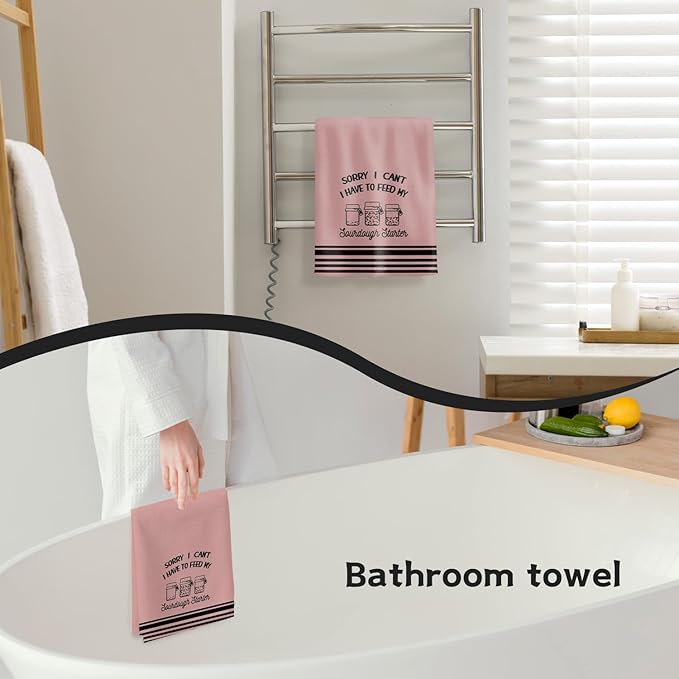 Funny Sourdough Baking Kitchen Towels, Gifts for Sourdough Bakers Tea Dish Towels for Kitchen, Baking Lover Gifts Decorative Hand Towels, 16x24 Inch Pink Background