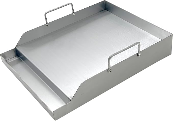 Direct Store Parts DS125 Stainless Steel BBQ Cooking Griddle, Universal Flat Top Griddle with 2 Handles for Most Gas Grills, W12.5"×D16"×H2.75", Heavy Duty Stainless Steel Griddle 1PC, Small Size