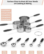 Joyhill Stainless Steel Measuring Cups and Spoons Set of 10 Piece, Nesting Metal Measuring Cups Set with Soft Touch Silicone Handles for Dry and Liquid Ingredients, Cooking & Baking (Black)