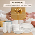 Homienly KItchen Wheat Straw Dinnerware Set, Alternative to Plastic Plates and Bowls Sets, Unbreakable Lightweight Dishes Set for 8 - Plate Set, Soup Bowls, Drinking Glasses for KItchen, Party - White