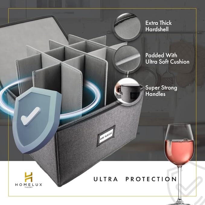 HOMELUX THEORY 6pcs Hard Shell China Storage Containers, Mug Storage Box, Wine Glass Storage & Plate Storage Containers with Lid, Heavy Duty Dinnerware Storage for Packing Dinner Plates and Glassware