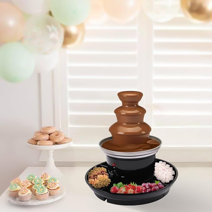 Chocolate Fountain, 3 Tiers Electric Melting Machine Chocolate Fondue Fountain Set with Fruit Plate for Birthday Party Wedding Celebration