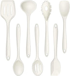 TeamFar Silicone Cooking Utensils Set, 7-Piece Heat Proof Kitchen Utensils Set, Kitchen Tools Spatula Turner Ladle Spoon Pasta Fork for Nonstick Cookware, Non-Toxic & Dishwasher Safe, White