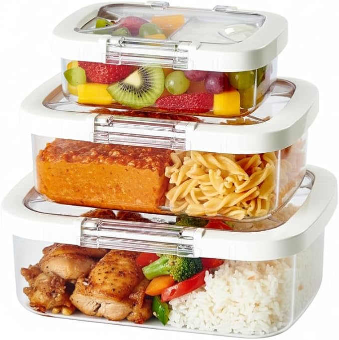 Felli Duo Loc Tritan Meal Prep Containers Microwave Safe BPA FREE, Leak Proof Lunchable Container for Leftovers Kitchen Fridge Freezer, Reusable Plastic On the Go Lunch Travel Box (Beginner 3pk)