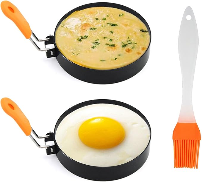 Round Egg Rings for Frying Eggs, 2 Pack 3.5 Inches Egg Ring with Silicone Handle Egg Mold for Breakfast Sandwiches Egg Mcmuffins Non-stick Fried Cooker Ring Shaper for Griddle Frying Pan