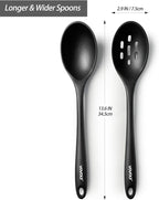 Silicone Spoons for Cooking - Extra Large Kitchen Spoons for Mixing, Serving, & Stirring - 600°F Heat-Resistant Non Stick Utensils Ladle & Skimmer- Dishwasher Safe, Black
