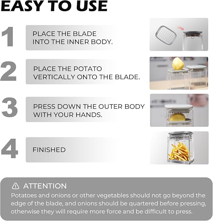 ZHANG XIAO QUAN SINCE 1628 French Fry Cutter 4-in-1 Food Dicer Chop Box, Potato Cutter for Fries Potato French Fry Onion Cutter Food Chopper Manual Hand Vegetable Cutter Dicer Apple Slicer, 4 Blades