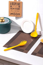 LEXMORE PlaceMats Set of 12 Vinyl/Plastic Woven Place Mats for Kitchen Table Indoor/Outdoor Washable PlaceMat Wipeable Dining Table Mats(Brown Cube)