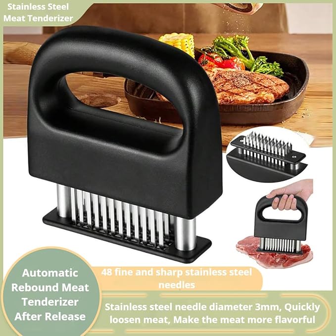 Meat Tenderizer with 48 Stainless Steel Ultra Sharp Needle Blades, Kitchen Cooking Tool for Tenderizing Beef, Chicken, Steak, Veal, Pork, Fish, BBQ, Marinade