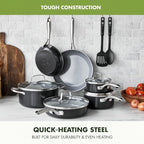 GreenPan 12 Piece Nonstick Swift Cookware Set, Ceramic PFAS-Free Pots & Pans with Lids, Dishwasher & Oven/Broiler Safe to 600F, Kitchen Cooking Set, Sauce, Saute, Stock, Frying Pans, Gray