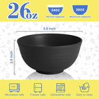 Wheat Straw Bowls Set of 6, Unbreakable Lightweight 26 OZ Cereal Bowls for Kitchen, Reusable Salad Bowl, Microwave & Dishwasher Safe Bowl Set, Black