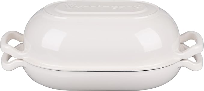 Enameled Cast Iron Sourdough Bread Oven, Dutch Oven, Loaf Cast Iron Bread Pan for Homemade Bread Baking, Meatloaf Pan with Lid, 5QT, White