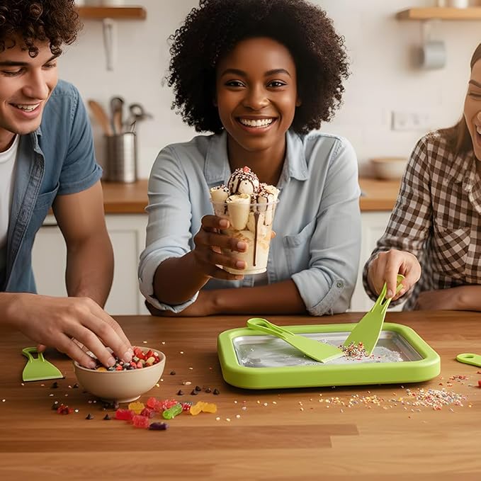 Rolled Ice Cream Maker Kit, At-Home Rolled Ice Cream Machine with Instant Freeze Tray & 2 Scrapers, DIY Rolled Ice Cream Tray for Kids & Adults, Stainless Steel Frozen Dessert Maker (Pink)