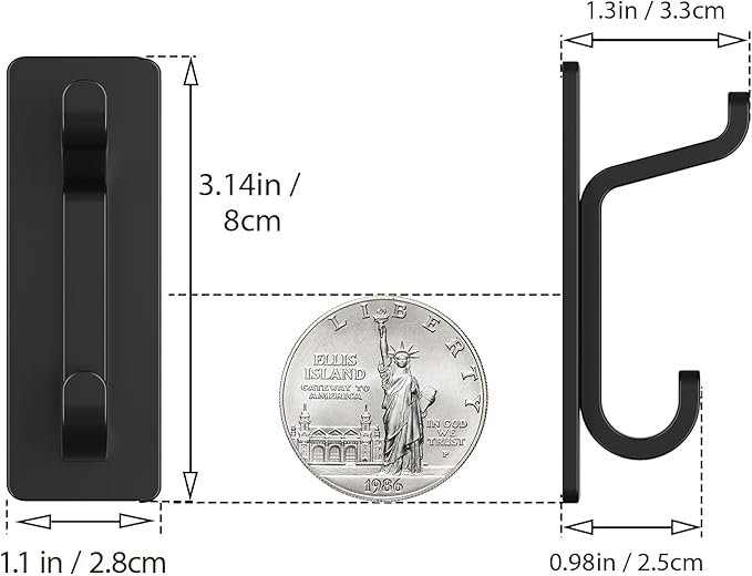 Self Adhesive Wall Hooks for Hanging: Extra Strong 13 LB, Hook for Coat, Towel in Bathrooms, Shower, Kitchen, Wall, Door Hook, Black 6 Pack