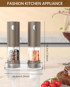 CIRCLE JOY Electric Salt and Pepper Grinder Set Rechargeable Salt and Pepper Mills with Storage Base, Adjustable Coarseness and LED White Light, Washable 95ml Container, Brown