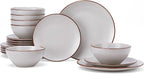Famiware Venus Plates and Bowls Sets, 18 Pieces Stoneware Dinnerware Sets, Speckled Dishes Set for 6, Microwave and Dishwasher Safe, Matte Light Grey