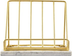 MyGift Modern Brass Metal Wire and White Marble Kitchen Cookbook Stand - Countertop Recipe Book and Tablet Holder - Handcrafted in India