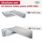 IDL Packaging Aluminum Foil Pans with Lids, Shallow - 45 pc Chafing Dish Set - 15 Full Size and 30 Half Size Steam Table Pans + Lids - Disposable Cookware for Catering, Buffet, Party, BBQ