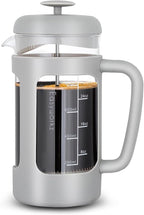 Easyworkz French Press 34 oz Coffee Tea Maker with Borosilicate Glass,Soft Grip Handle,Light Grey