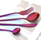 Purple 36-Pieces Silverware Flatware Mirror Polished Dinnerware, 18/0 Stainless Steel Cutlery Set For Home Kitchen Party Hotel Restaurant Wedding Service for 6