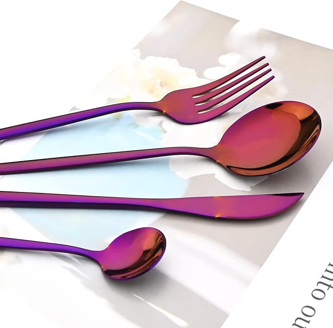 Purple 36-Pieces Silverware Flatware Mirror Polished Dinnerware, 18/0 Stainless Steel Cutlery Set For Home Kitchen Party Hotel Restaurant Wedding Service for 6