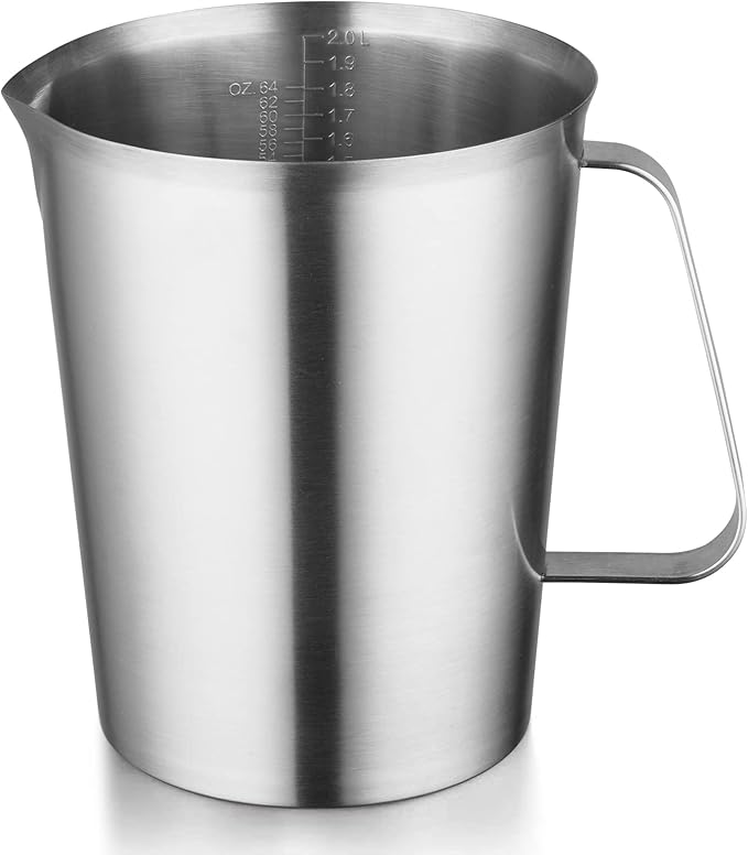 CURTA 18/8 Stainless Steel Measuring Cup with Handle and Pour Lip, Metal Pitcher with Oz and ML marking, 64OZ/2 Liter- 8 Cup), Heavy-Duty Pitcher