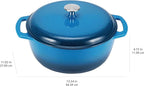 Amazon Basics Cast Iron Dutch Oven Pot with Lid, Enameled, Round, Dual Handles, Heavy-Duty, Medium, 6-Quart, Blue
