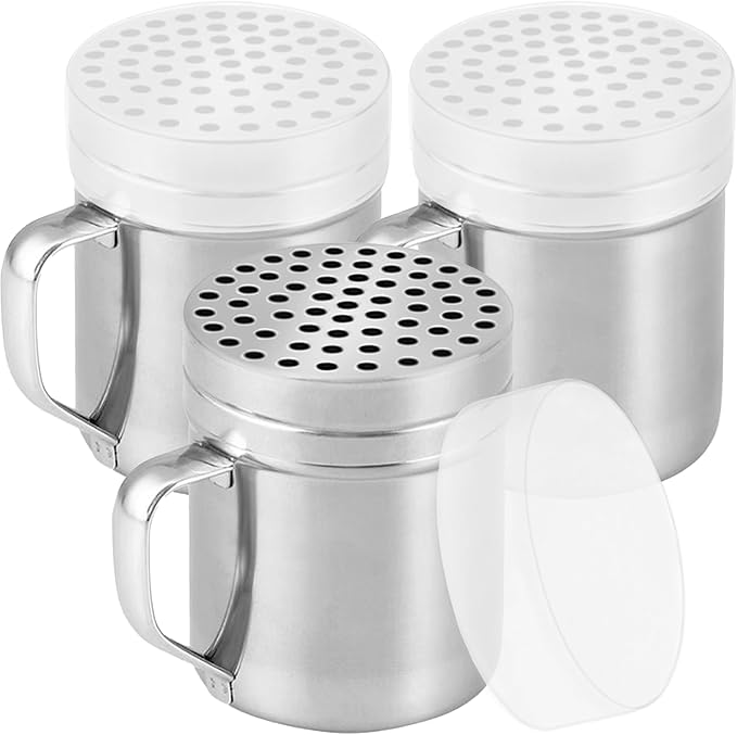 CUSINIUM 10oz Metal Parmesan Cheese Shakers with Large Holes - With Handle - Chili Flakes Dispensers - Pizza Shakers - Pack of 3 | Style: Coarse