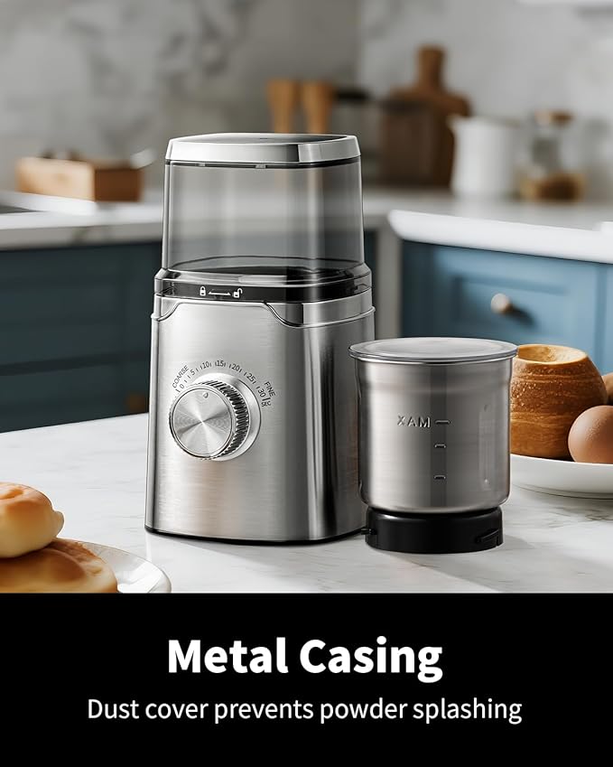 SHARDOR Electric Blade Coffee Grinder, Timed Grind Control Rotary Knob, All-stainless steel shell,Adjustable,for Coffee Beans, Spices & Herbs, with 1 Removable Stainless Steel Bowl,Sliver