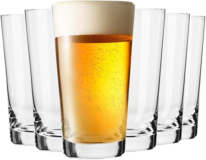 Krosno Classic Beer Glasses, Set of 6, 17.9 oz, Lager, Pilzner, Wheat Beer, Pint Glasses, Pure Collection, Dishwasher Safe, Made in Europe
