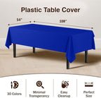 12-Pack Premium Plastic Tablecloth 54in. x 108in. Rectangle Table Cover - Dark Blue