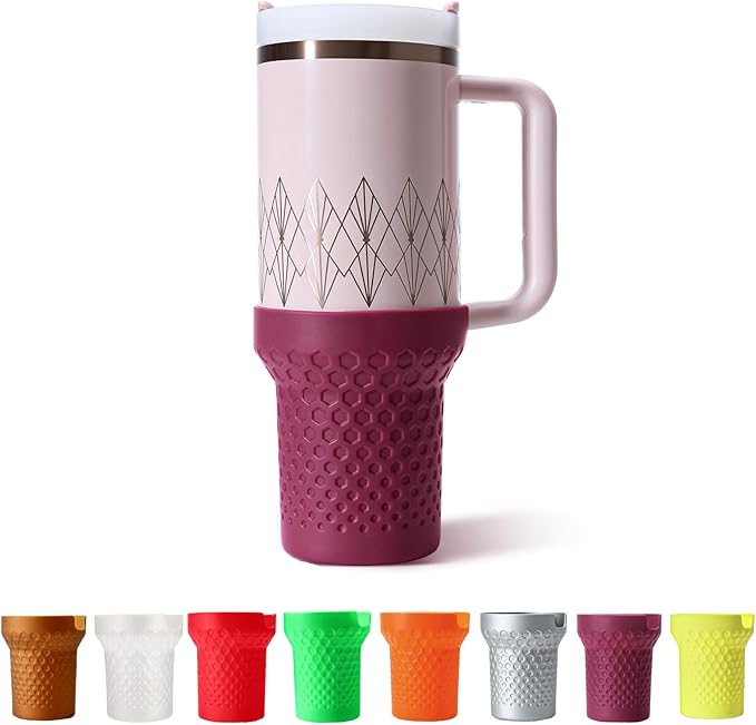 Cup Boot for Stanley, Silicone Protector Cover Accessories for Stanley Quencher H2.0 FlowState Tumbler 40oz / Adventure Quencher Tumbler 40oz (Plum)
