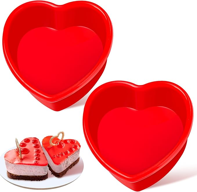 4 Inch Mini Heart Shaped Cake Pans, 2 Pack Nonstick Small Heart Silicone Baking Molds for Cheesecakes, Chocolate Cakes, Brownies
