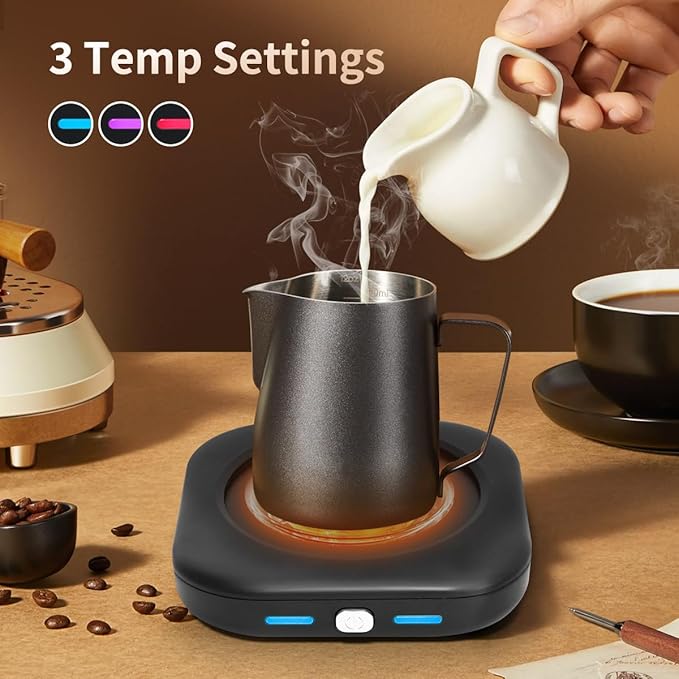 Electric Coffee Cup Warmer for Office Desk, 24W Mug Warmer Plate with Auto Switch Off, 3 Heat Settings Tea Warmer, Beverage Warmer Coffee Accessories