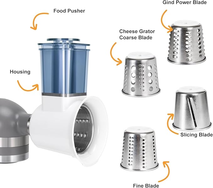 Slicer Shredder Attachment for Stand Mixer, Salad Machine with Vegetable Slicer, Salad Maker, Food Slicers Cheese Grater Attachments for Mixer Dishwasher Safe (Beige)