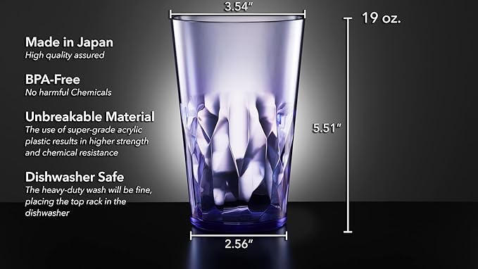 SCANDINOVIA - 19oz Unbreakable Premium Drinking Glasses Set of 6 - Super Grade Acrylic Plastic - Perfect for Gifts - Dishwasher Safe - Stackable - Drinkware Cups Reusable Water Tumbler