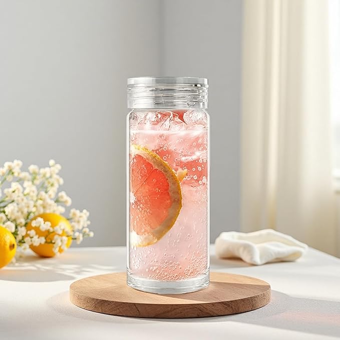 12oz Glass Bottles with Lids,Glass Bottles with lids,glass water bottles.Suitable for beverage storage, juicing, drinking water, tea, leak-proof, reusable, borosilicate 6pack