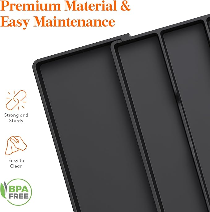 Lifewit Utensil Kitchen Drawer Organizer, Expandable from 18 to 30 inches, Plastic Cooking Cutlery Silverware Tray, Adjustable Spatula Holder, Flatware Tools Gadgets Storage Divider, XXL,Black