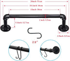 TLBTEK 20 inch Industrial Pipe Clothes Rack,Black Iron Bathroom Kitchen Towel Bar,Vintage Farmhouse DIY Wall Mounted Pot Bar Rack, Detachable Kitchen Utensils Hanger with 8 pcs S Hooks