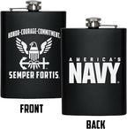 NAVY 8 oz Flask | Stainless Steel Hip Flask for Liquor – Matte Black, Great Gift Idea for Veterans | Navy 8oz Flasks