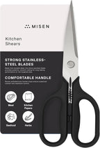 Misen Heavy Duty Kitchen Shears - Stainless Steel, Versatile and Easy Clean Scissors for Meat, Herbs and Veggies - Ambidextrous Comfort Handle - Professional Grade - Black