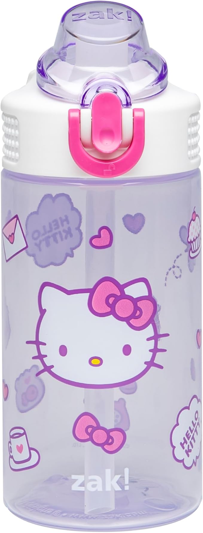 Zak Designs Sanrio Sage Kids Water Bottle For School or Travel, 16oz Durable Plastic Water Bottle With Straw, Handle, and Leak-Proof, Pop-Up Spout Cover (Hello Kitty)