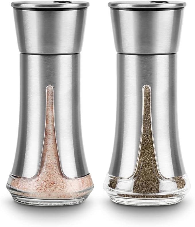 Salt and Pepper Shakers by Aelga - Salt Shaker with Adjustable Pour Holes for Himalayan, Kosher