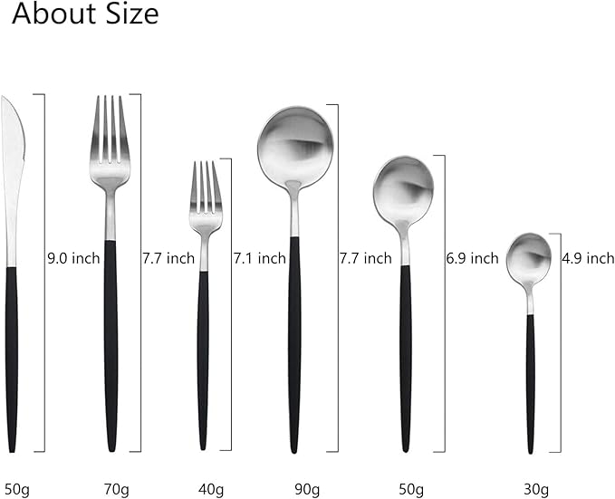 JASHII 18/10 Black Handle Flatware Silver Silverware Set 304 Stainless Steel Flatware Cutlery Set| 6-Piece Adaline Royal Modern Satin Finish| BEST Birthday Wedding Gift (Black Handle Matte Silver)