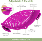 YEVIOR Clip on Strainer for Pots Pan Pasta,Silicone Food Strainer Hands-Free Pan Strainer, Clip-on Kitchen Food Strainer for Spaghetti, Pasta, Ground Beef Fits All Bowls and Pots (Purple)