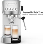 Espresso Coffee Machine, Compact Espresso Maker 20 Bar, Stainless Steel Cappuccino Machines With Steam Milk Frother For Home Barista, Office Mattino