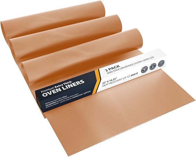 Oven Liners for Bottom of Oven - 3 Pack Large Heavy Duty Mats, 16.25”x23” NonStick Reusable Liner for Electric, Gas, Toaster Grills - BPA & PFOA Free Kitchen Accessory to Keep Appliance Clean (Copper)