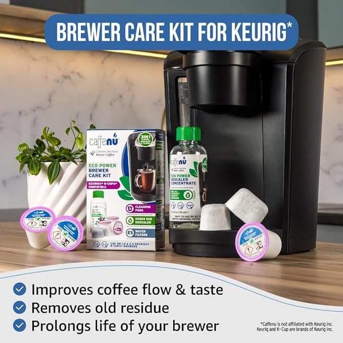 Keurig Compatible Descaling Solution Cleaner and Descaler Kit. 2 Uses Descaling Solution, 3 Cleaning Pods and 2 Filter Replacement. 3 Months Maintenance Kit. For Keurig 1.0 & 2.0